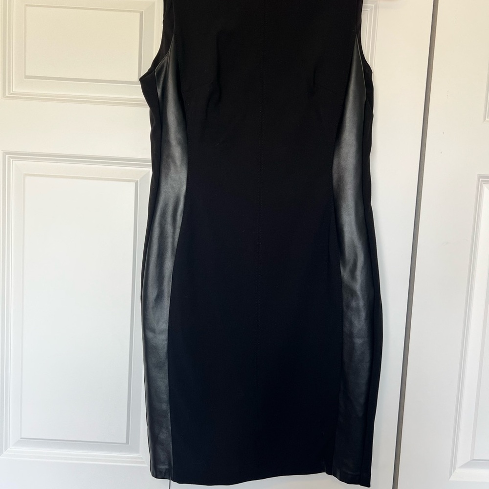 White House Black Market Black Sleeveless Sheath Dress with Faux Leather Panels